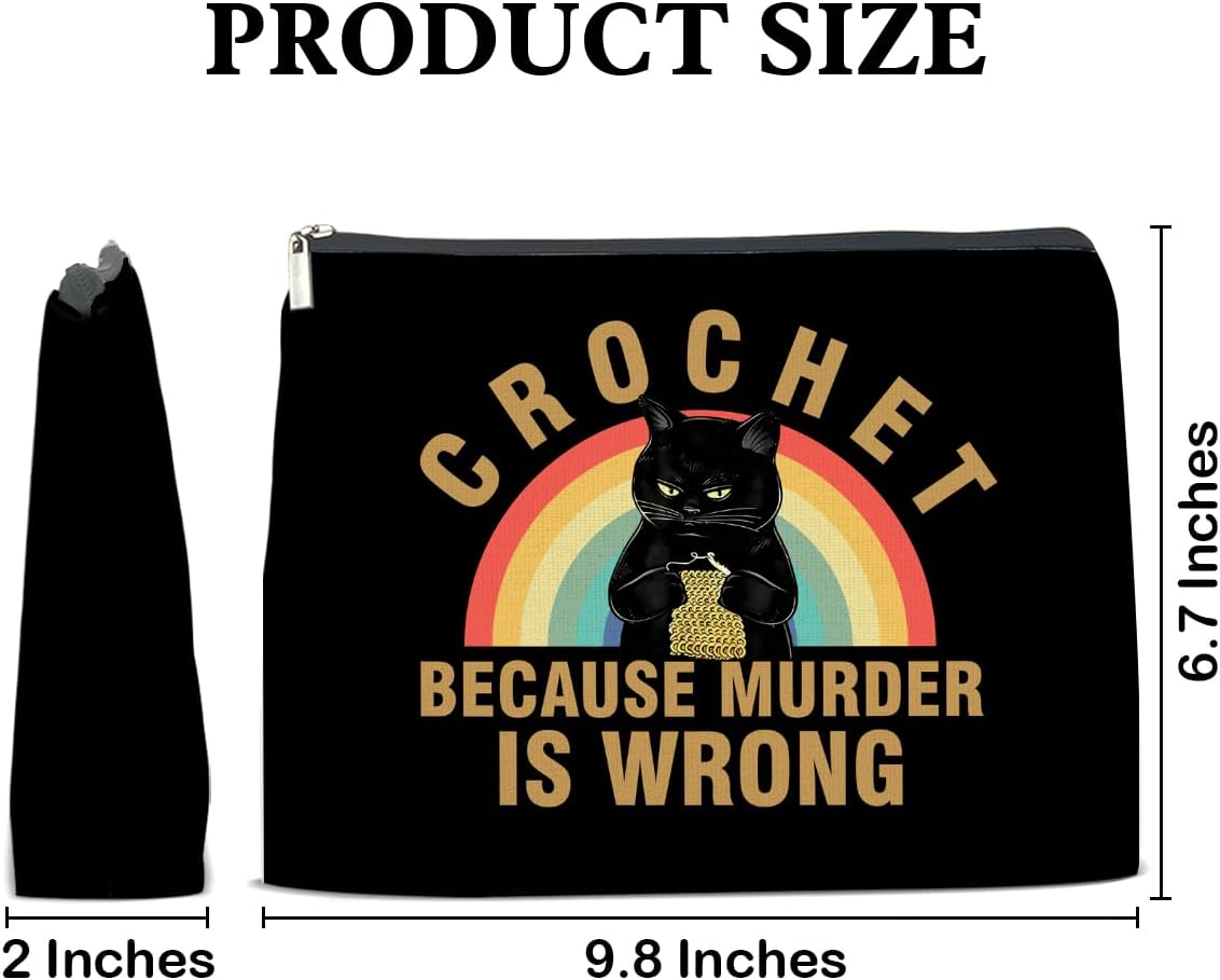 NGAEAK Gifts for Crochet Lovers Cosmetic Bag, Knitting Gifts for Women Knitters Crocheters Christmas Birthday Zipper Makeup Pouch Cat Lovers Gift Small Makeup Bag - Image 2