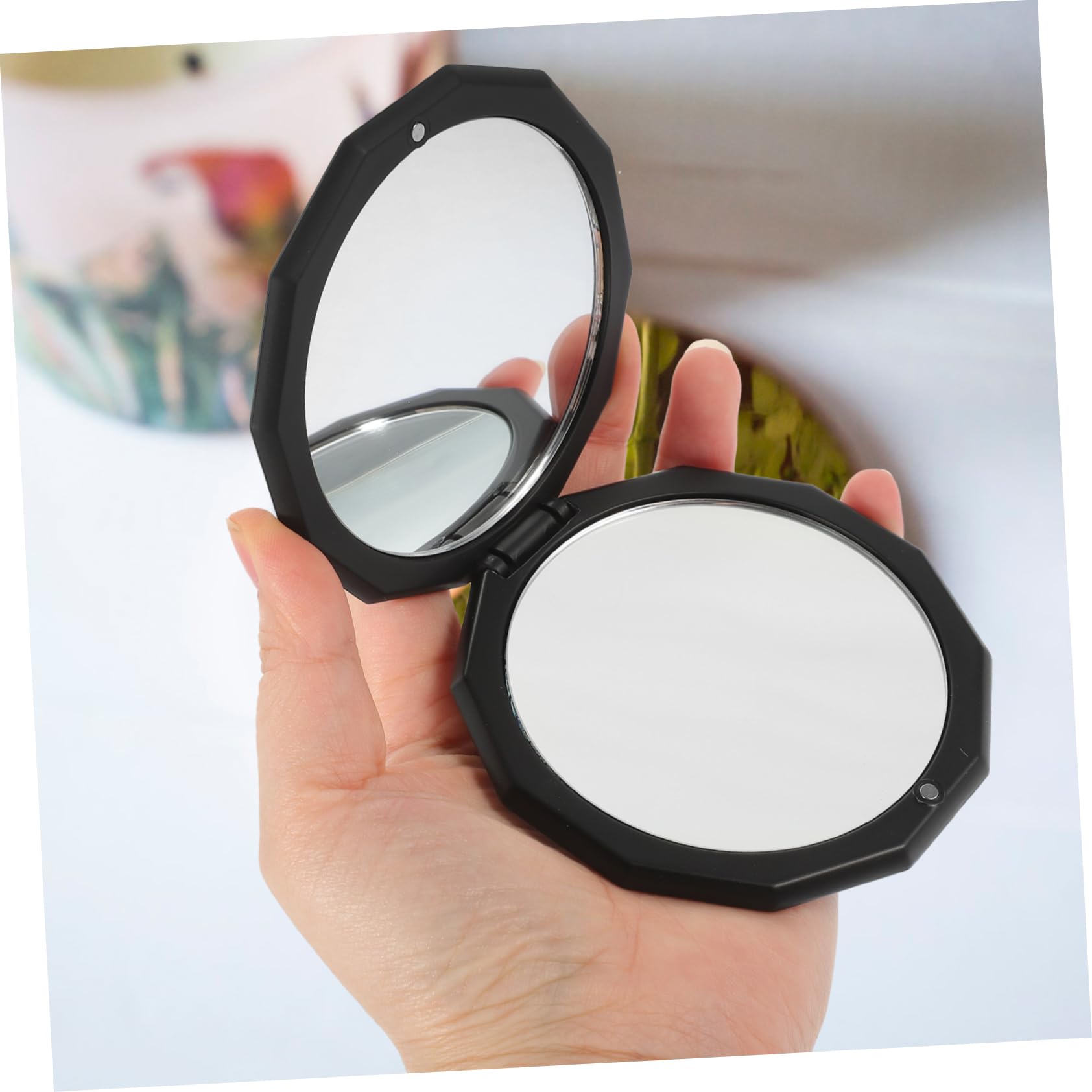 Healeved 3 Piezas Espejo De Vanidad Espejo Plegable De Viaje Mirror De Vanidad De Viajes Mini Bolsillo Pequeño Compacto para Bolso Aumento De Maquillaje Vidrio Black