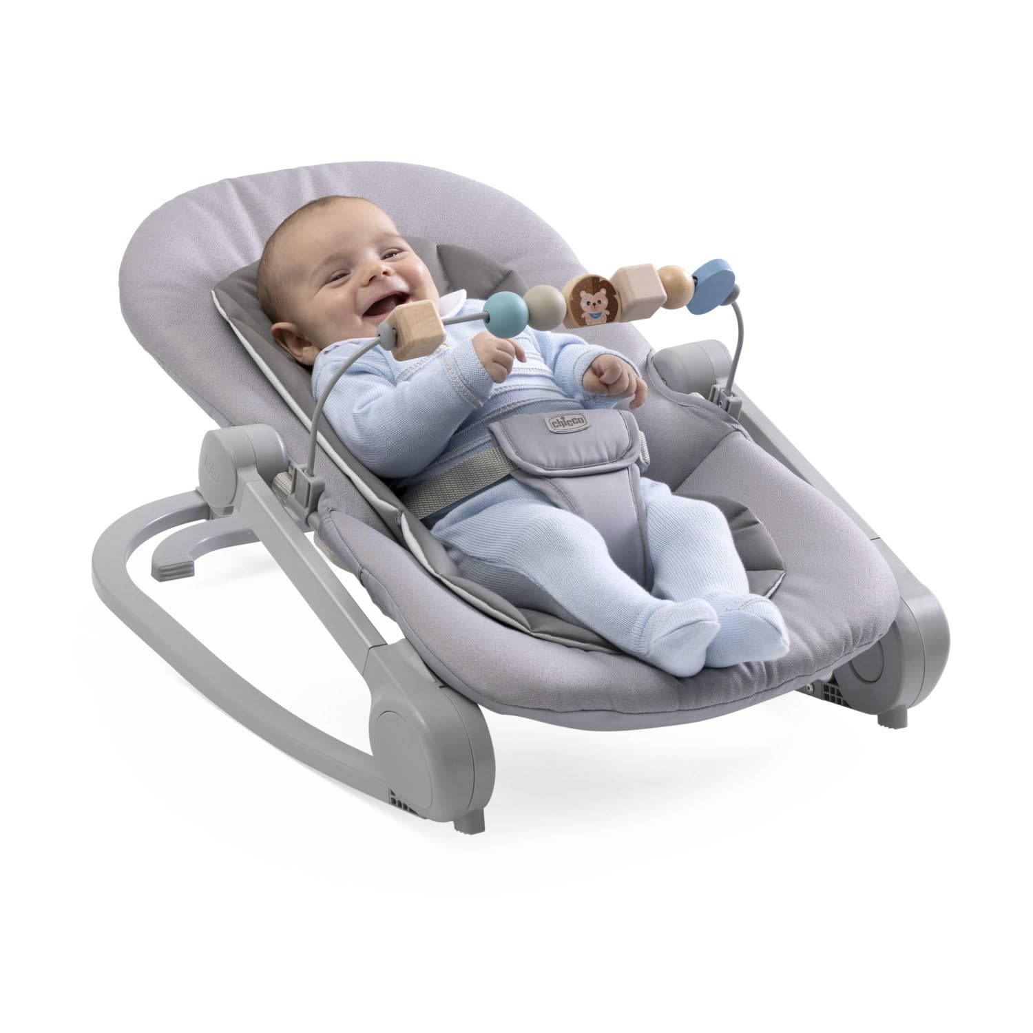 Chicco Silla Mecedora Magia, 2 en 1: Silla Mecedora para Recién Nacidos y Primera Silla hasta 18 kg, Barra de Juegos con Elementos de Madera, Mini Reductor Incluido, Modo Mecedora o Fija