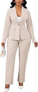 Business 2 Piece Pant Suits for Women Dressy Blazer Straight Leg Pantsuit Set Formal Casual Office Work Outfits