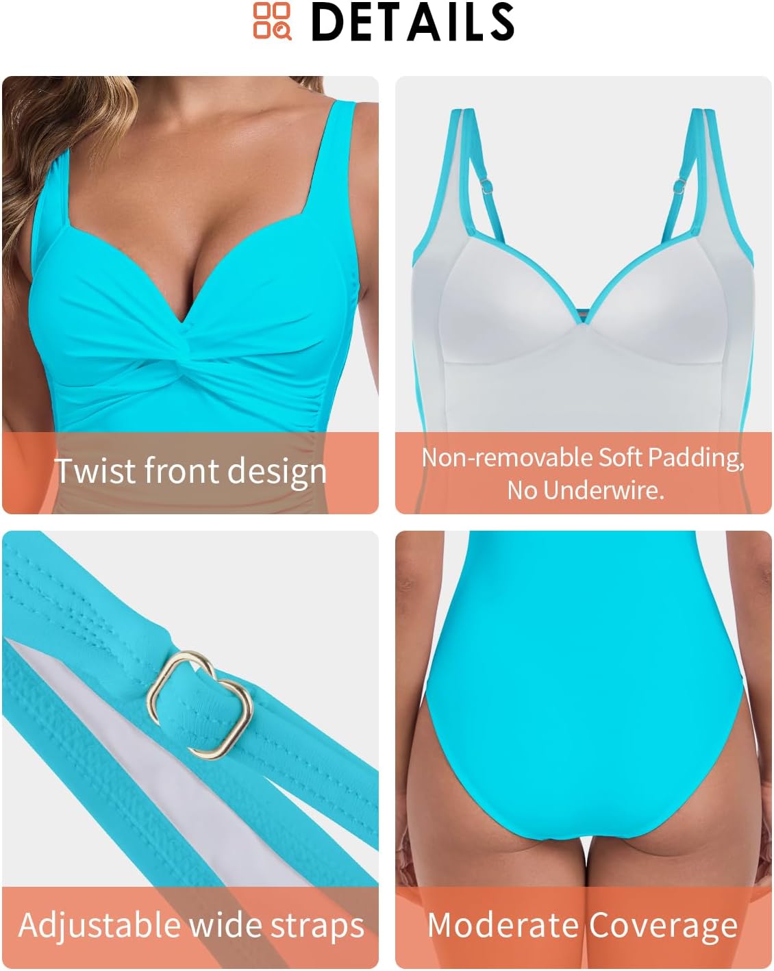 Colloyes Women's Twist Front One Piece Swimsuits Ruched Bathing Suits Sweetheart Neckline Swimwear