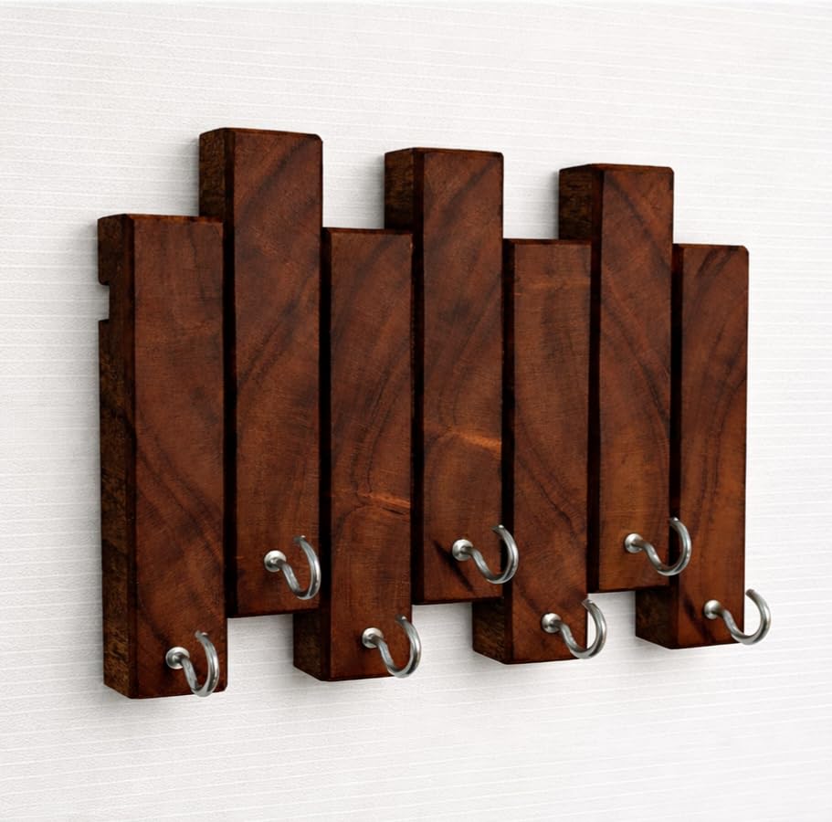 Image of 'Strips' Wooden Key Holder for Home Stylish Decor(7hooks) Real Wood. Key Hangers for wall Key Holder Stand Key Stand for wall Keychain Holder for wall