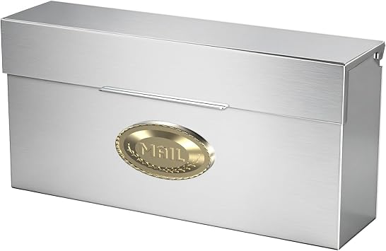 Rainproof Wall-Mount Mailbox, Heavy-Duty Stainless Steel Drop Box for Outside, 3.75" x 14.5" x 7.1" Silver