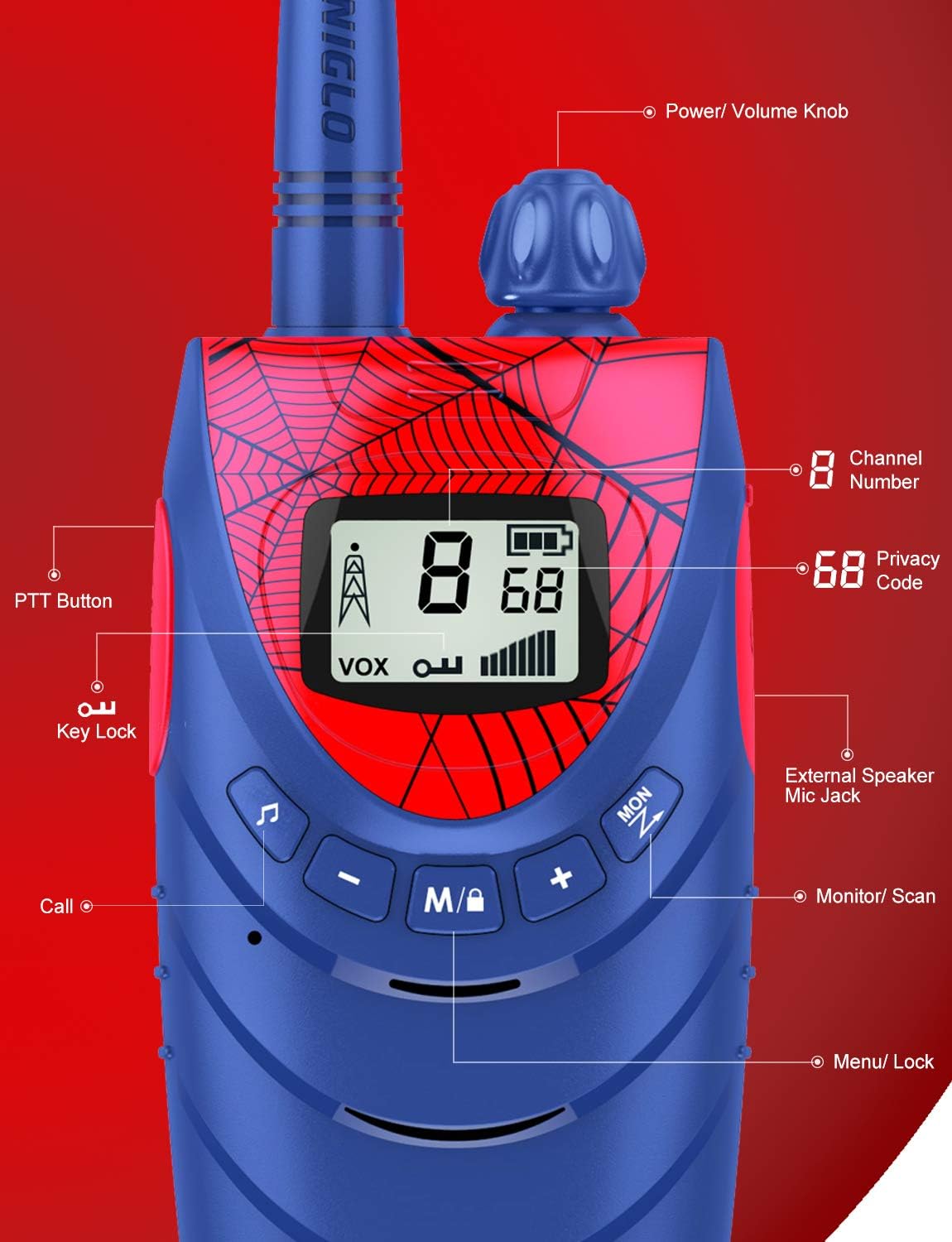 QNIGLO Spiderman Walkie Talkie Niños Recargable, Juguetes de 3 a 12 Año