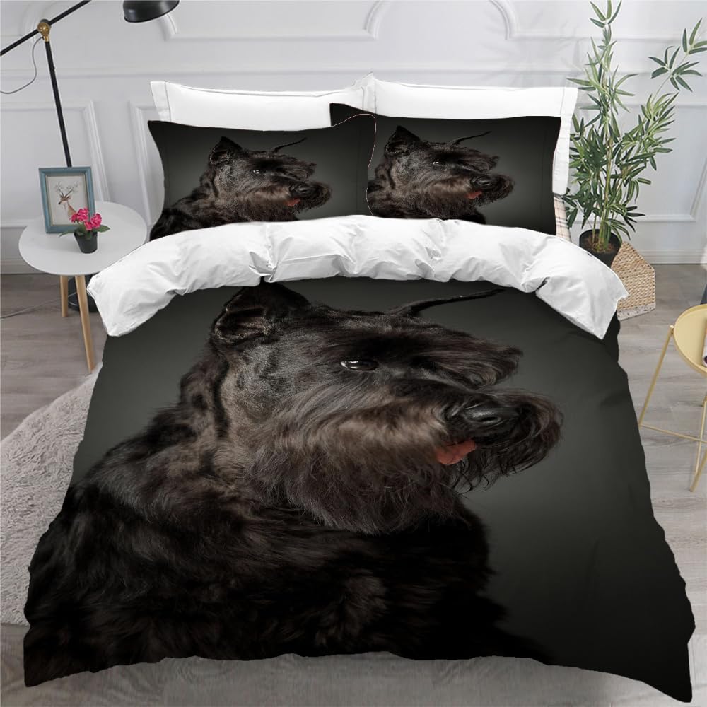 Housse de couette Schnauzer 140x200 microfibre avec 2 taies d'oreiller DILANI pour lit enfant 1 personne