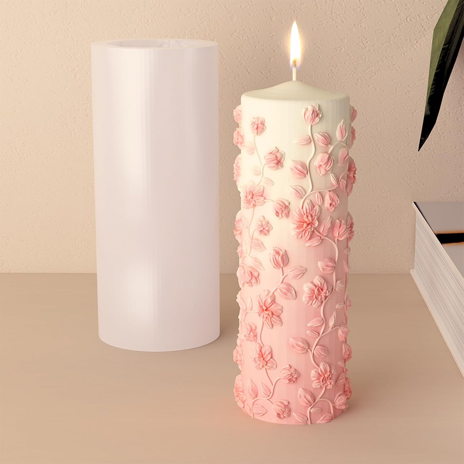 Vilihkc Flower Cylinder Mold Wave Candle Mold Cylinder Candle Mold 3D Flower Resin Casting Mold Resin Making Molds Silicone Mold for Candle Home Decorate Mold