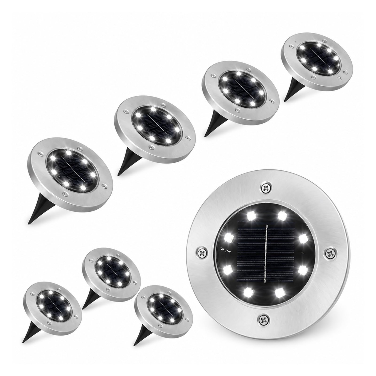 AMRTTWY In Ground Lights, Solar 8LED Ground Lights Outdoor Stainless Steel Lamps(White-4PCS)