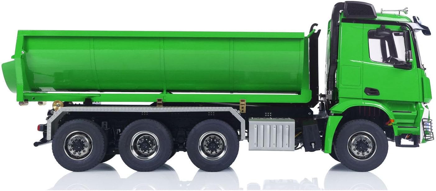 8X8 1/14 Hydraulic RC Full Dump Truck Metal Remote Control Roll On Off Tipper 3363 Car Model Sounds Lights ST8 Radio Hobby Grade Model for Ages 14+(Green)