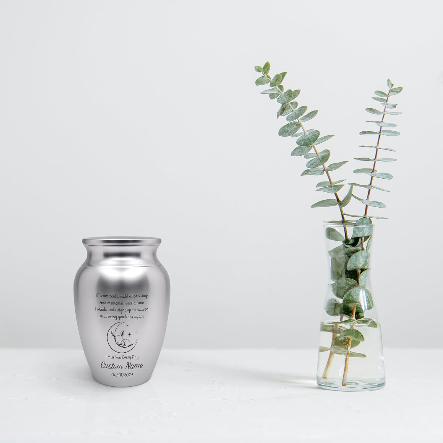 Artsy Woodsy Personalized Baby Memorial Mini Urns for Human Ashes, Cremation Stainless Steel Decorative Keepsake Urns for Ashes, Angel Baby Grieving Gift, in Memory of Child (10, 2.56x1.77)