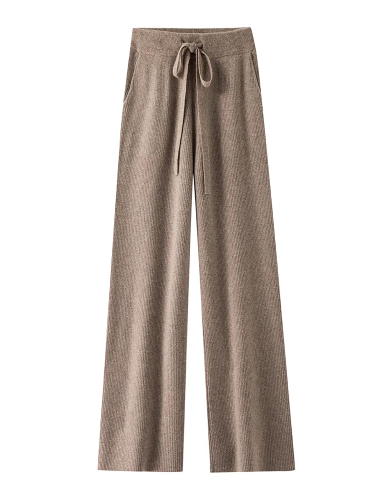 Pantaloni da donna in cashmere a gamba larga in lana merino autunno inverno tasche a righe coulisse elastico in vita pantaloni