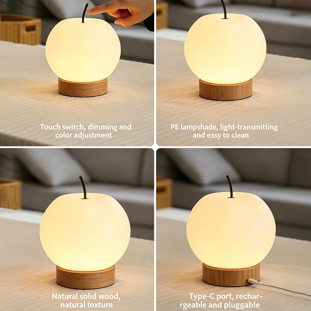 LED Tischlampe Kabellose Runde Art Déco Wohnzimmerlampe Batteriebetrieben Kugel Akku Tischlampe USB Aufladen Innen Dimmbar mit Schalter Nachttischlampe 3 Farbtemperaturen Acryl Lampenschirm
