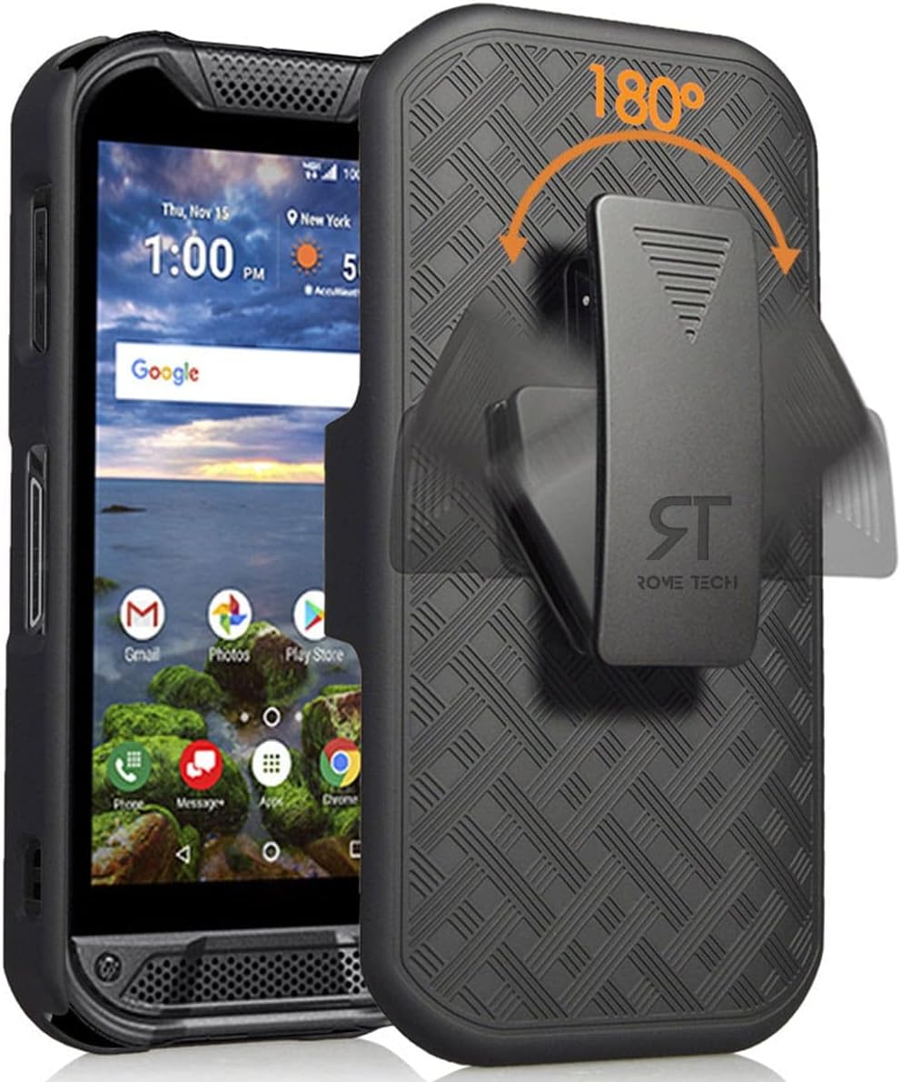 Rome Tech Holster Hard for Kyocera Duraforce Pro 2 Phone Case Belt Clip [E6900/E6910/E6920] - Slim Large Belt Phone Shell Holster Combo - Rugged Phone Cover with Kickstand for Duraforce Pro 2 - Black