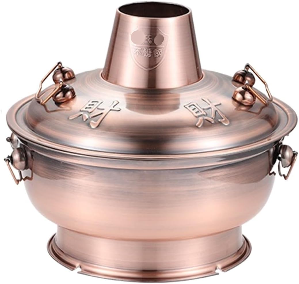 Olla para Hot Pot Shabu Shabu de Acero Inoxidable 30cm Color Cobre Rojo