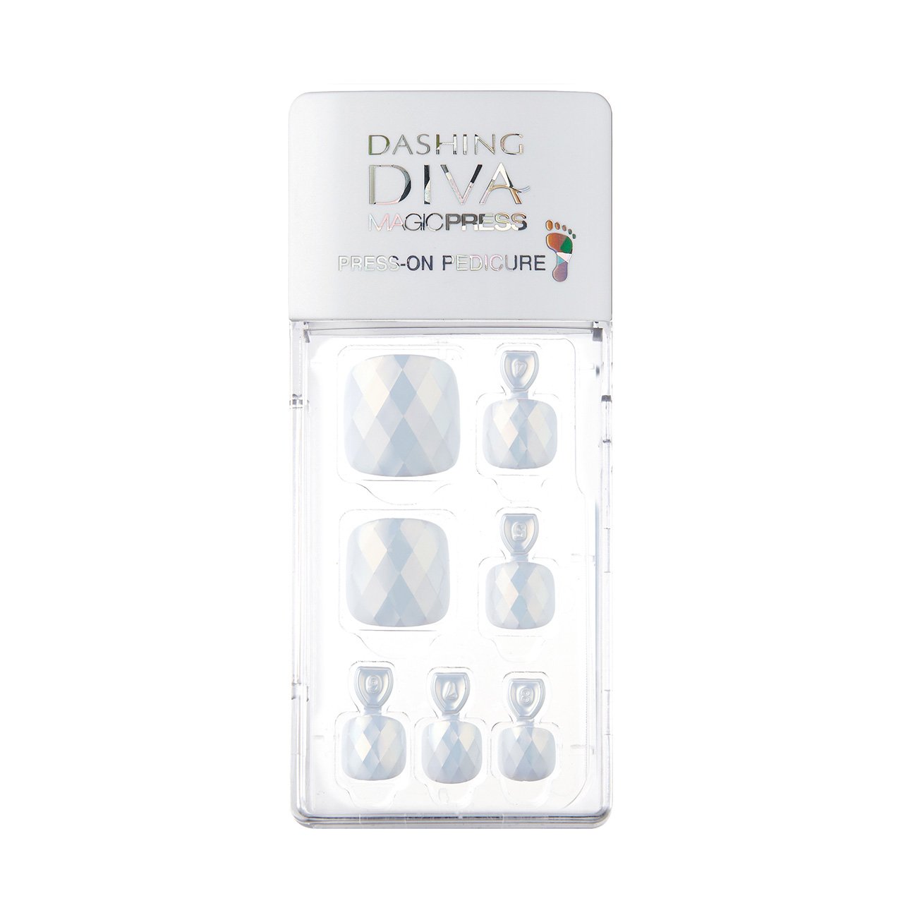 Dashing DivaMagicpress | Day to Night | Short, Square Shaped Press On Nails | Long Lasting | Pedicure (Diamond White)