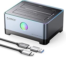 ORICO RGB USB 3.1 to SATA Hard Drive Docking Station Aluminum Alloy with Duplicator/Clone Function for 2.5/3.5 inch Hard Drive Dock Support 36TB-Include 10Gbps Type-C/Type-A Cable-5528C3-C