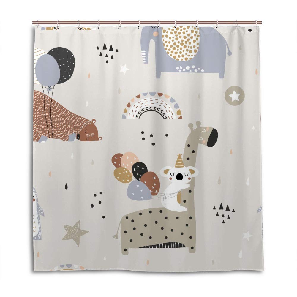 Rideau de douche enfant Animaux de fête en polyester 150x180 cm avec 12 crochets