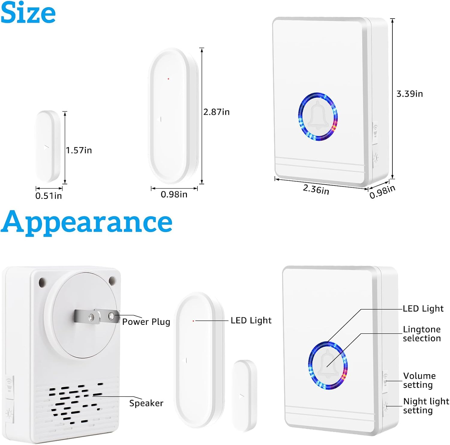 GreenCycle Door Sensor, Entry Alert Chime, Door Chime for Business/Home/Office/Store/Restaurant, 600 FT Range 48 Music with Mute to 97dB 5 Adjustable Volume Ringer Alert, 4 Sensor + 1 Receiver