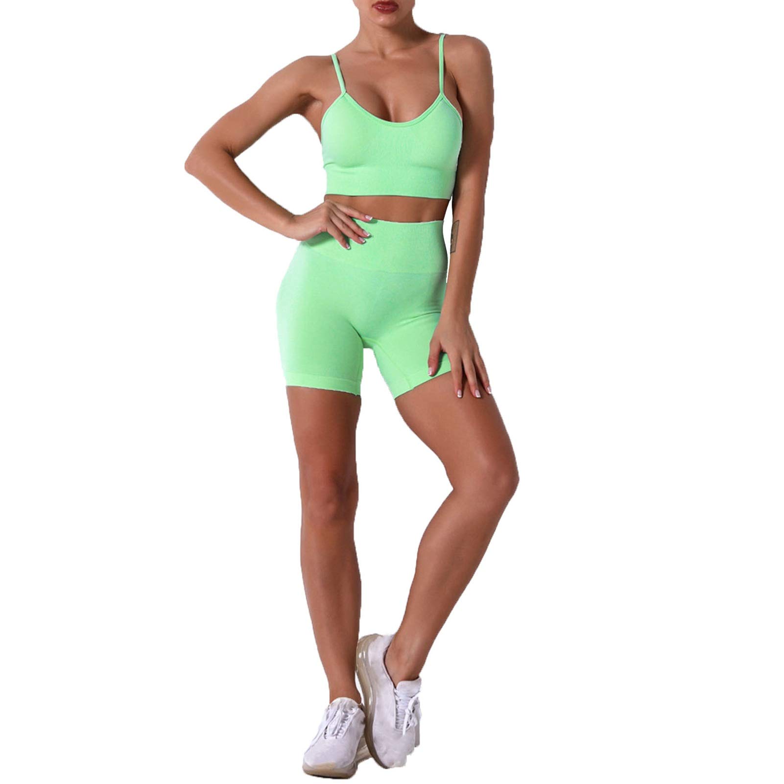 Damski dres sportowy do jogi, dres treningowy, damski zestaw treningowy, 2 sztuki, wysoka talia, cienkie spodenki do jogi, legginsy, seksowne spaghetti, biustonosz sportowy, strój do joggingu, fitnessu