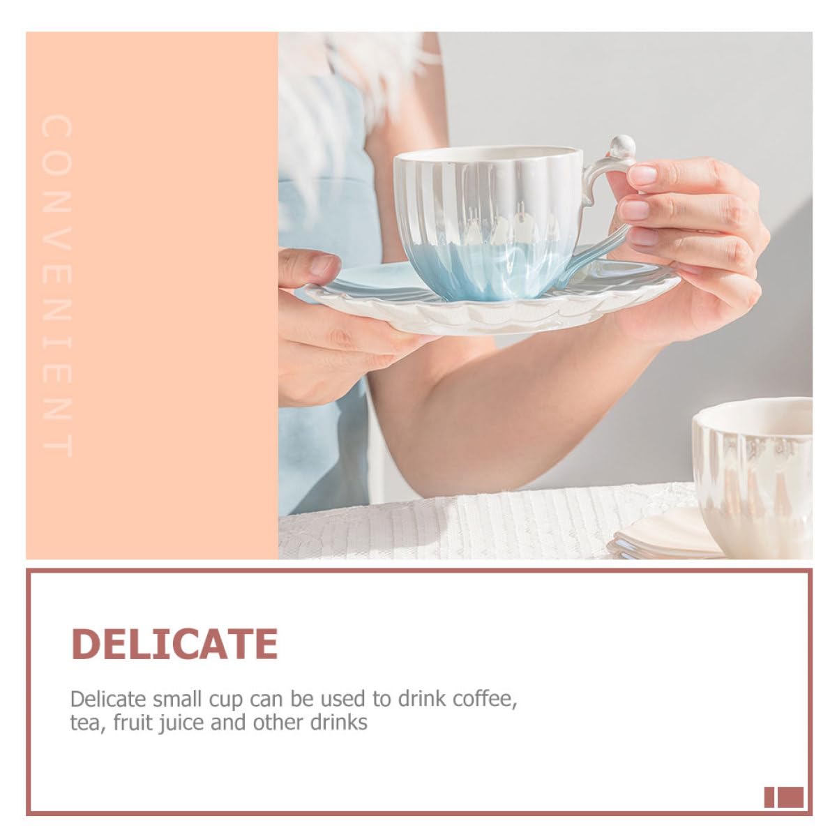 Housoutil Set 1 Tazza da Tè in Ceramica da 300ml con Piattino, Design Elegante e Raffinato, Base Piatta, per Casa e Ristorante
