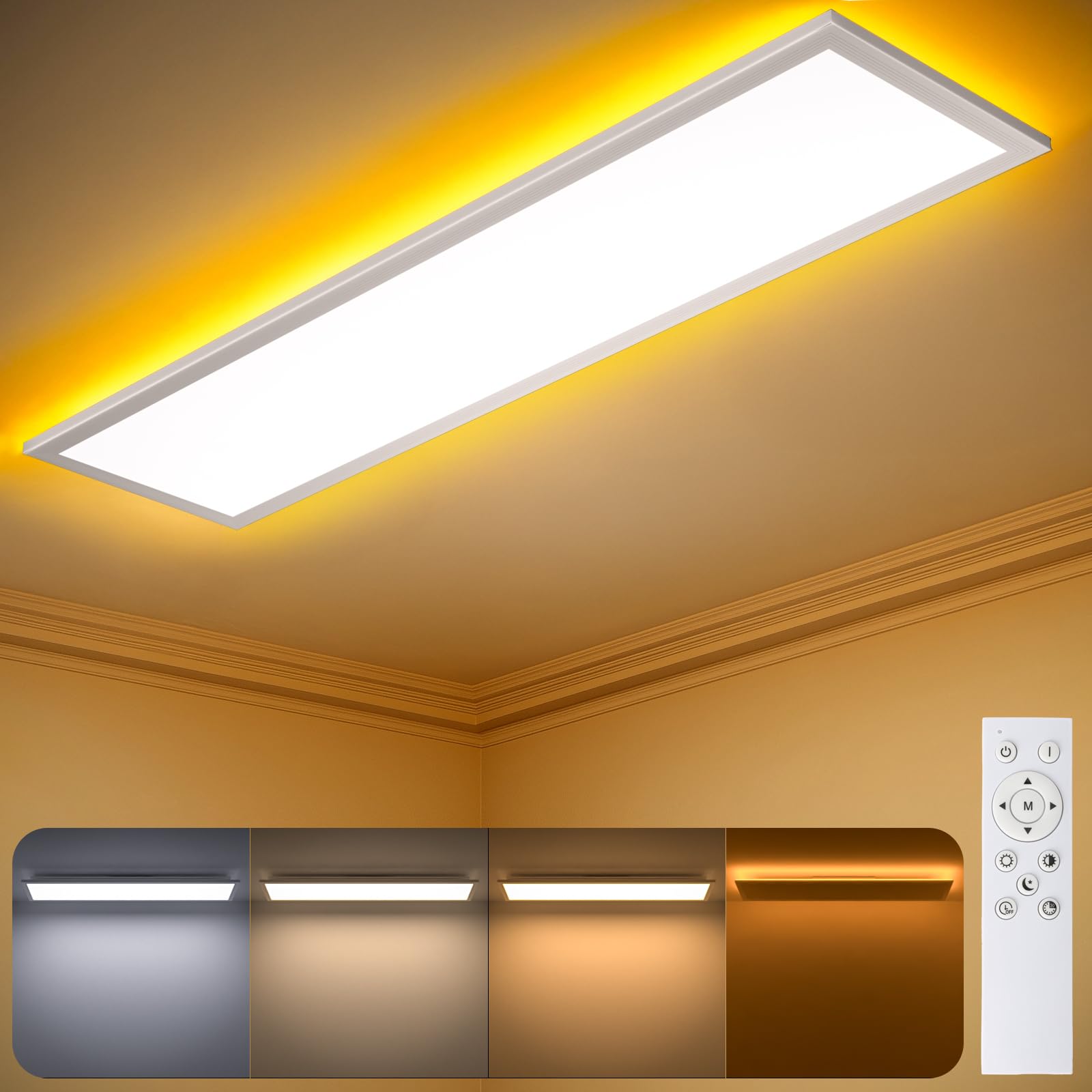 GIACOMO LED Deckenleuchte Dimmbar, 100x25CM LED Panel Flach, Deckenlampe mit Fernbedienung 36W 3600LM 3000-6500K mit Nachtlicht 1800K 8W für Schlafzimmer Wohnzimmer Küche