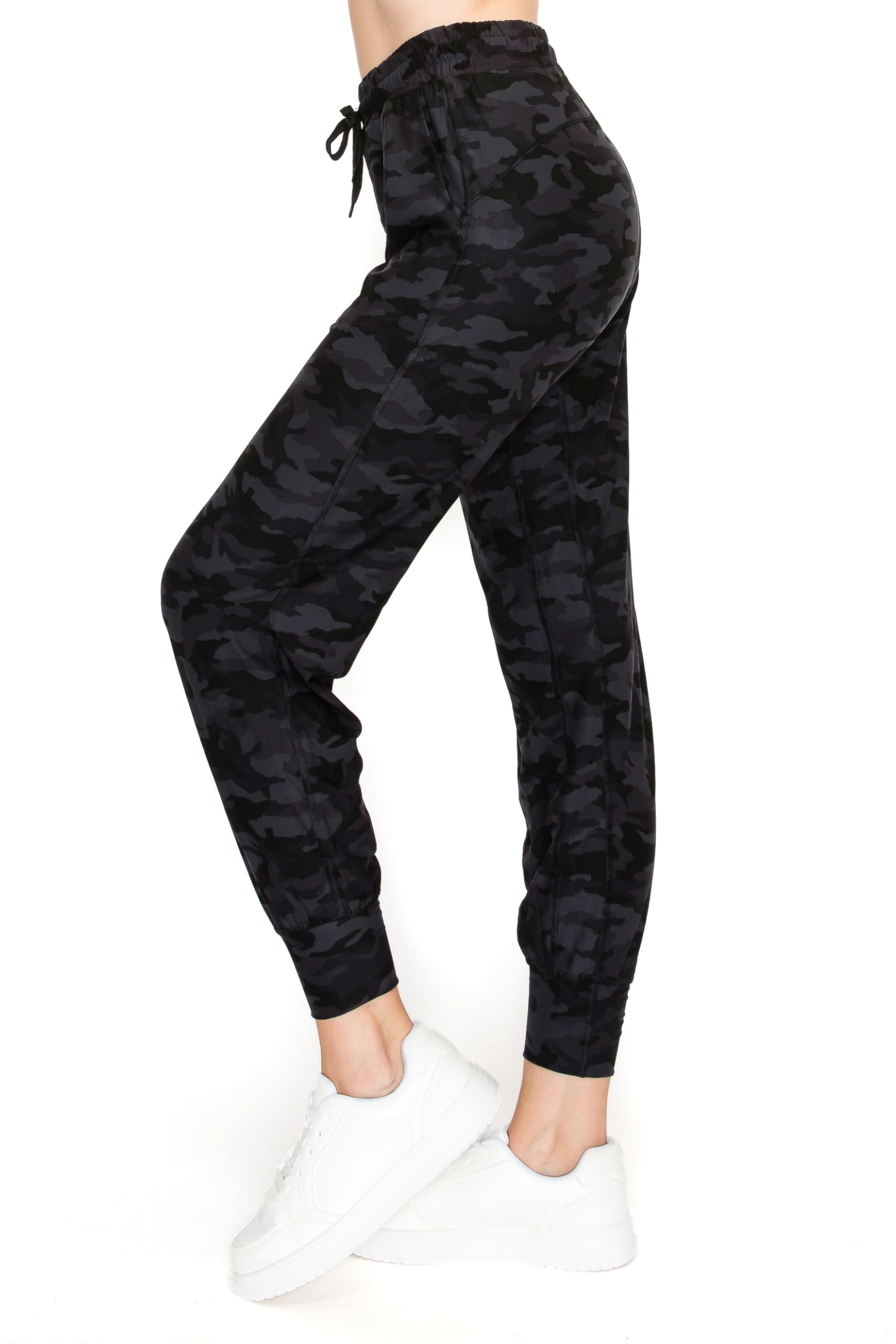 Leggings Depot ActiveFlex Damskie spodnie dresowe typu jogger do jogi, z kieszeniami, czarny kamuflaż, S