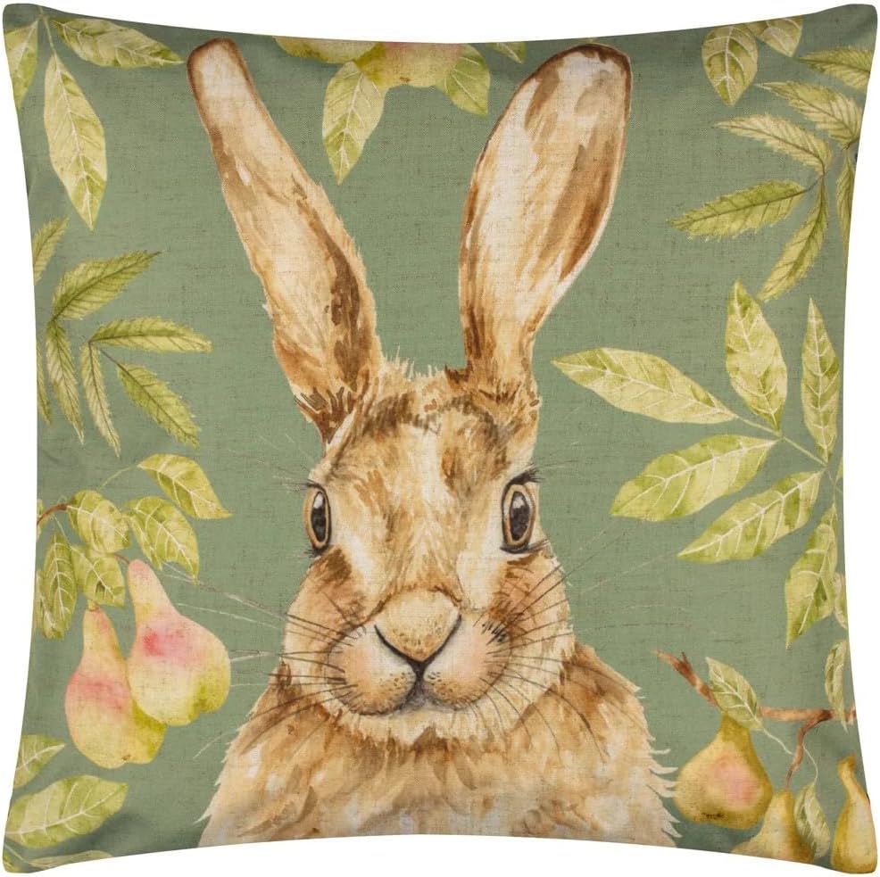 Evans Lichfield Grove Hare Outdoor Cushion Cover, Olive, 43 x 43cm