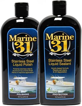 Marine 31 Stainless Steel Polish & Sealant Combo | Cleans, Polishes & Protects Stainless Steel Surfaces | Safe for Appliances & Marine Use | Long-Lasting Shine | M31-SSKIT-1