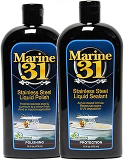 Marine 31 Stainless Steel Polish & Sealant Combo | Cleans, Polishes & Protects Stainless Steel Surfaces | Safe for Appliances & Marine Use | Long-Lasting Shine | M31-SSKIT-1