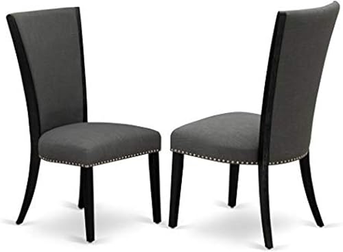 East West Furniture VEP6T50 Verona Parson - Juego de 2 sillas de comedor acolchadas de tela de lino Gotham oscura, con ribete de clavo, color negro