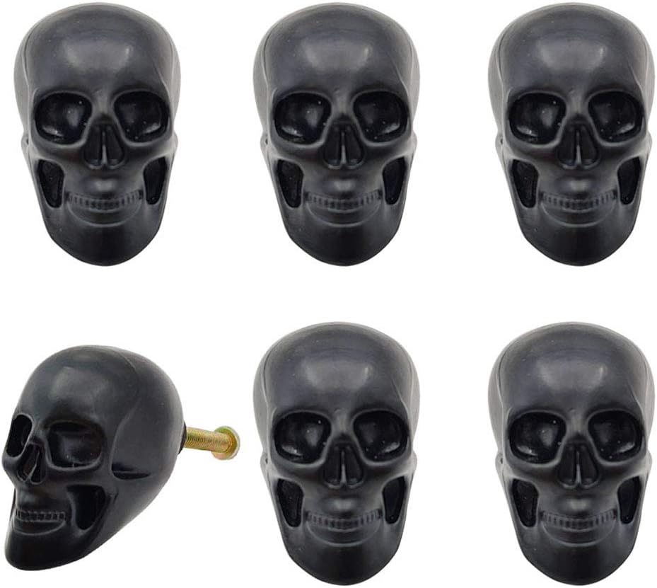 JfwuHapbrandname Black Skull Skeleton Cabinets Knobs,6 Pcs Single Hole Pull Handle for Drawer Wardrobes Bookcases Dresser Closets Hardware Furniture Decoration Vivicap (A)