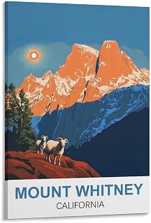 Quilksas California Mount Whitney Vintage Travel Posters 20x30inch(50x75cm) Print Wall Art, Canvas Wall Decor Artwork Painting for Bedroom, Living Room