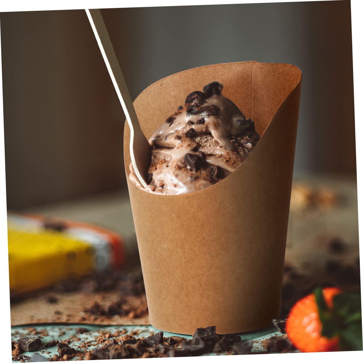 Cabilock Reusable Kraft Paper Cups Ice Cream Containers for French Fries 16oz Take-out Cups Party Take Out Boxes Popcorn Boxes
