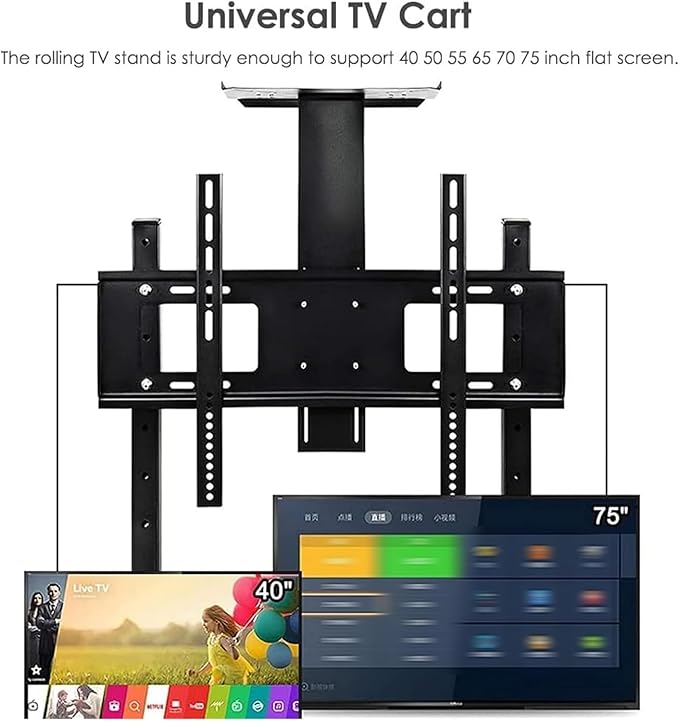 Carrito para TV móvil con ruedas, soporte para TV de 50-75 pulgadas, 150 kg miniatura 3