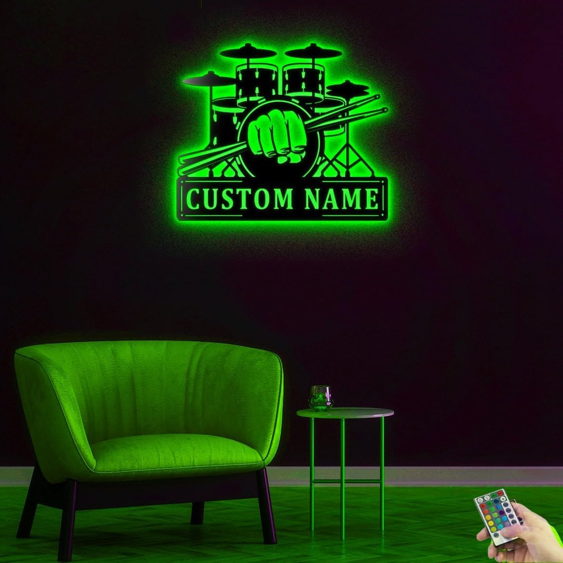 JACKLANE Metal Sign Custom Drum Set Music Metal Wall Art With Led Lights, Personalized Drummer Name Sign Decoration For Home Decor