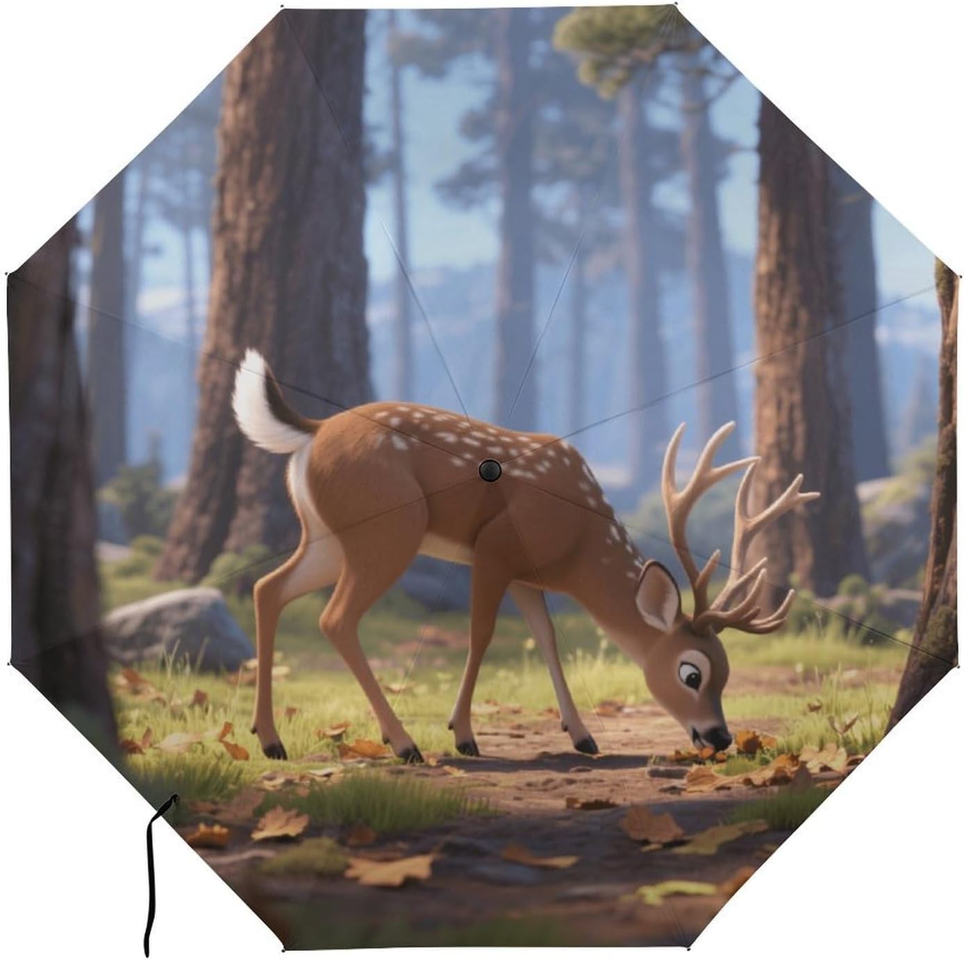 Black-tailed Deer Foraging Automatic Golf Umbrella Folding Umbrella | Windproof Travel Umbrella Portable Compact Umbrella with Storage Pouch for Golf Backpack Men Women