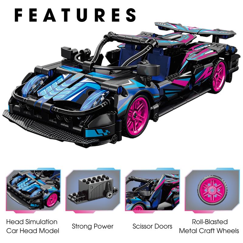 Image of 1:18 DIY Blocks Pull-Back Car - Pink & Black | Big Pull Back Cars | STEM Learning: Learn About Energy Conversion | Educational Toy for Kids 8+