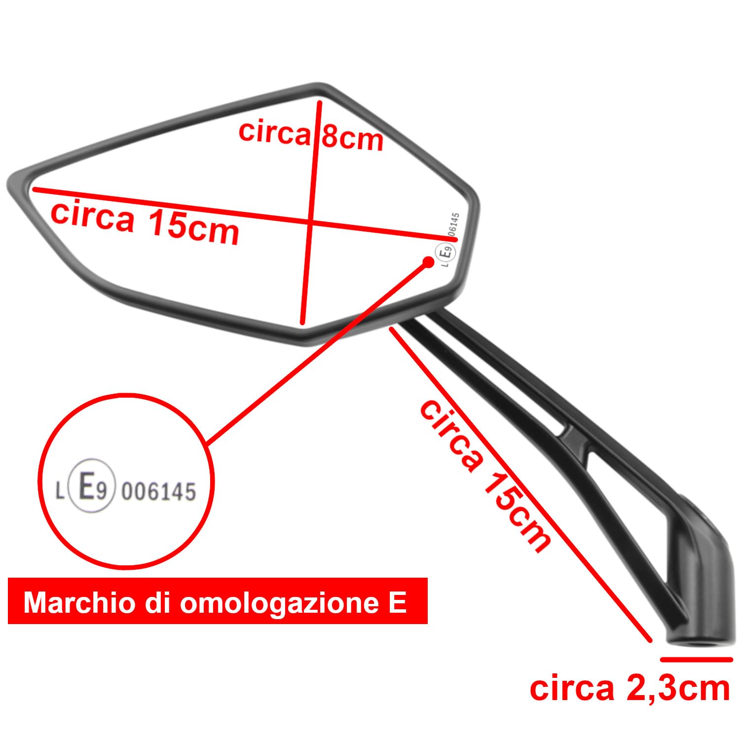 Area1 Coppia di specchietti retrovisori universali per moto, omologati, 2 x filettatura M10 + adattatore sinistro, adatto a Duke, SMC/R Z900 Z750 Z650 (nero)
