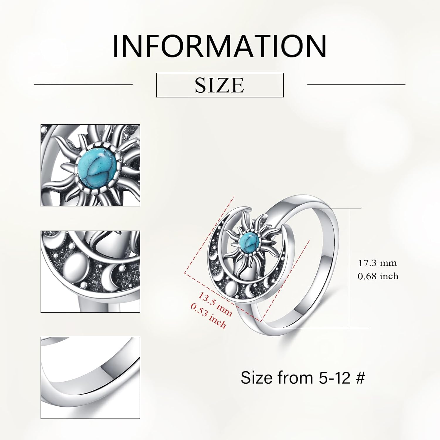 Sun and Moon Ring 925 Sterling Silver Moon Sun Ring Birthstone Jewelry Gift for Women