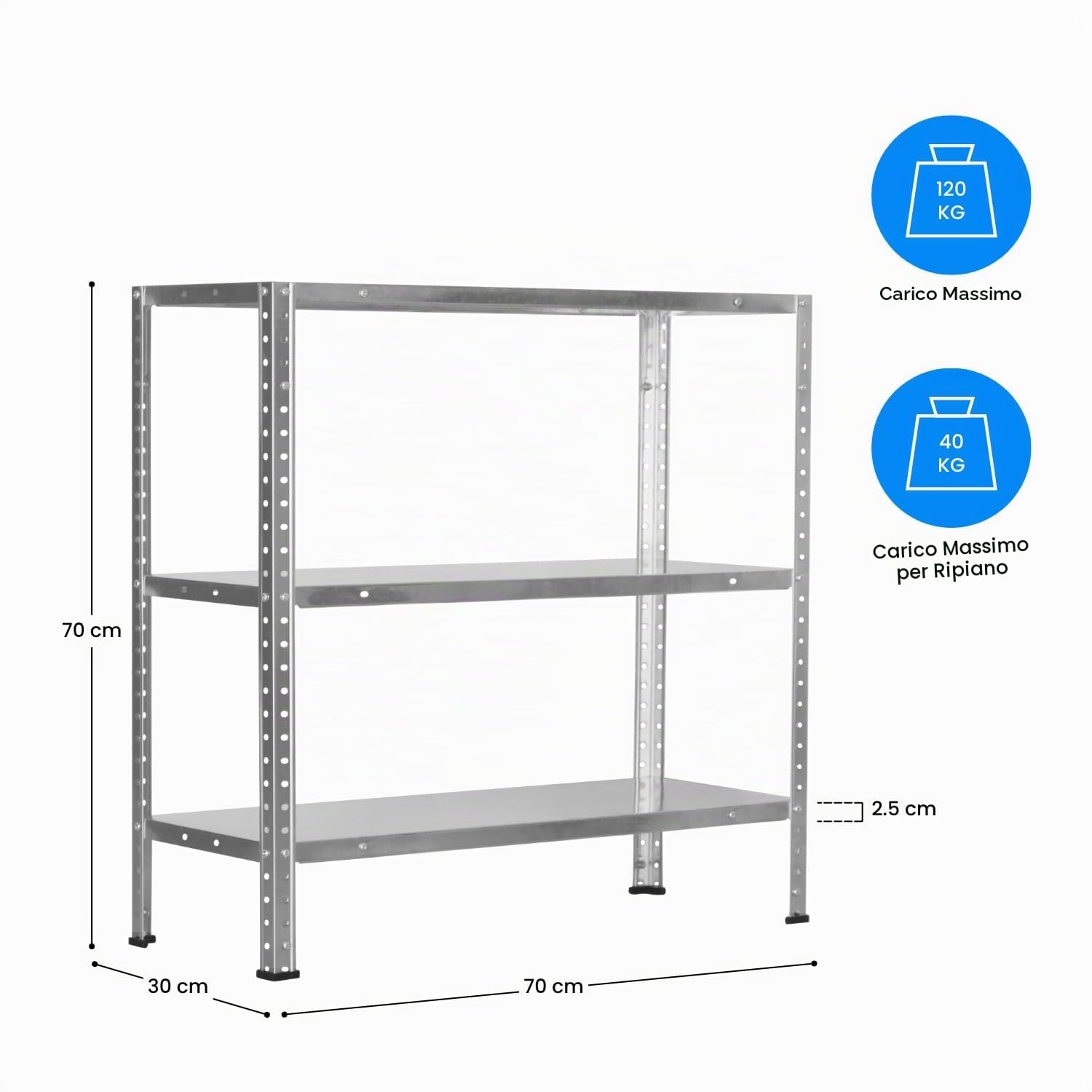 Scaffalatura Modulare in Metallo SteelSmart con 3 Ripiani 120kg 70x30x70cm 7house