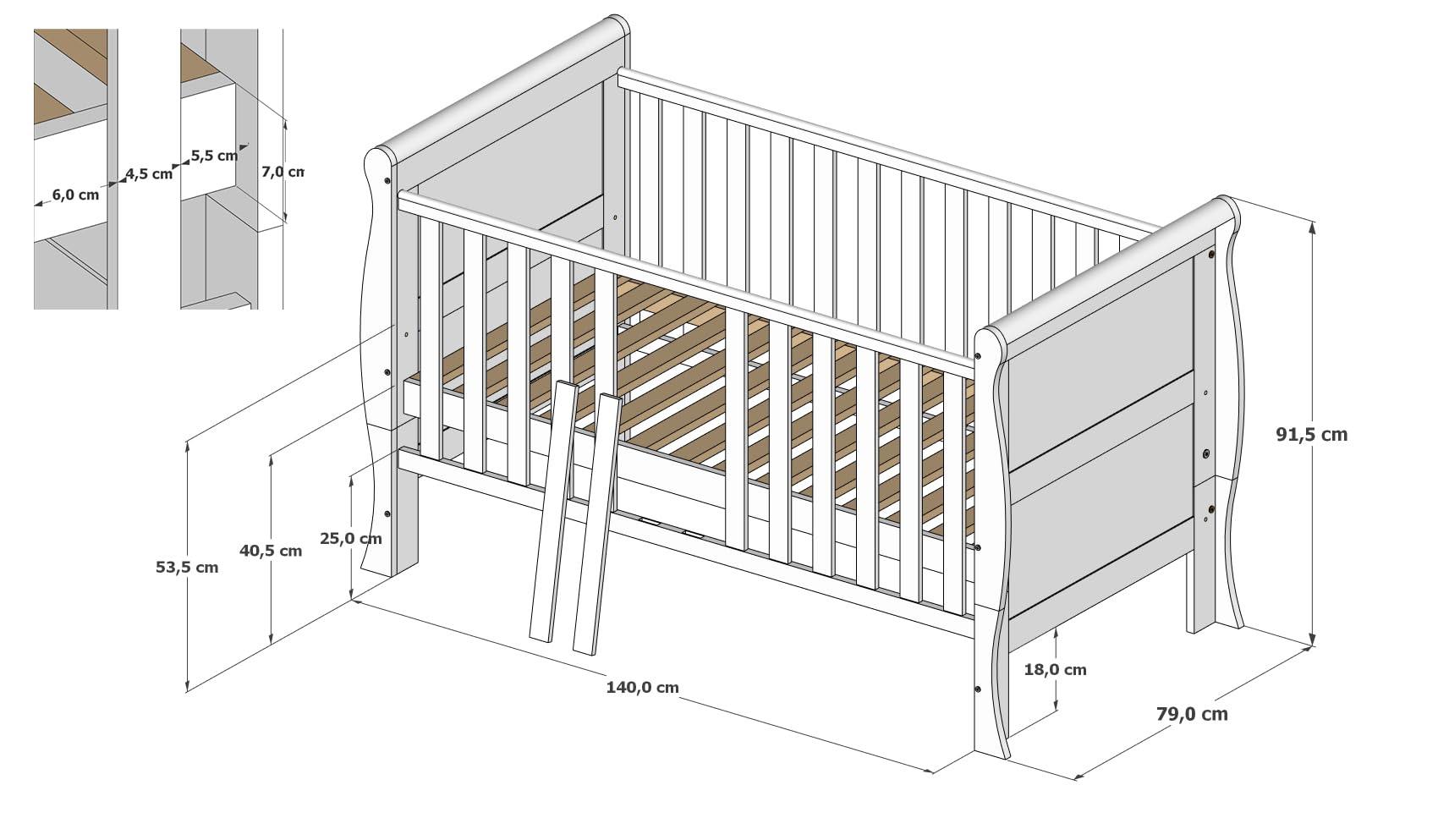 zee Cuna Bebé Blanca 140x70 Scarlet 3 en 1 Convertible Junior