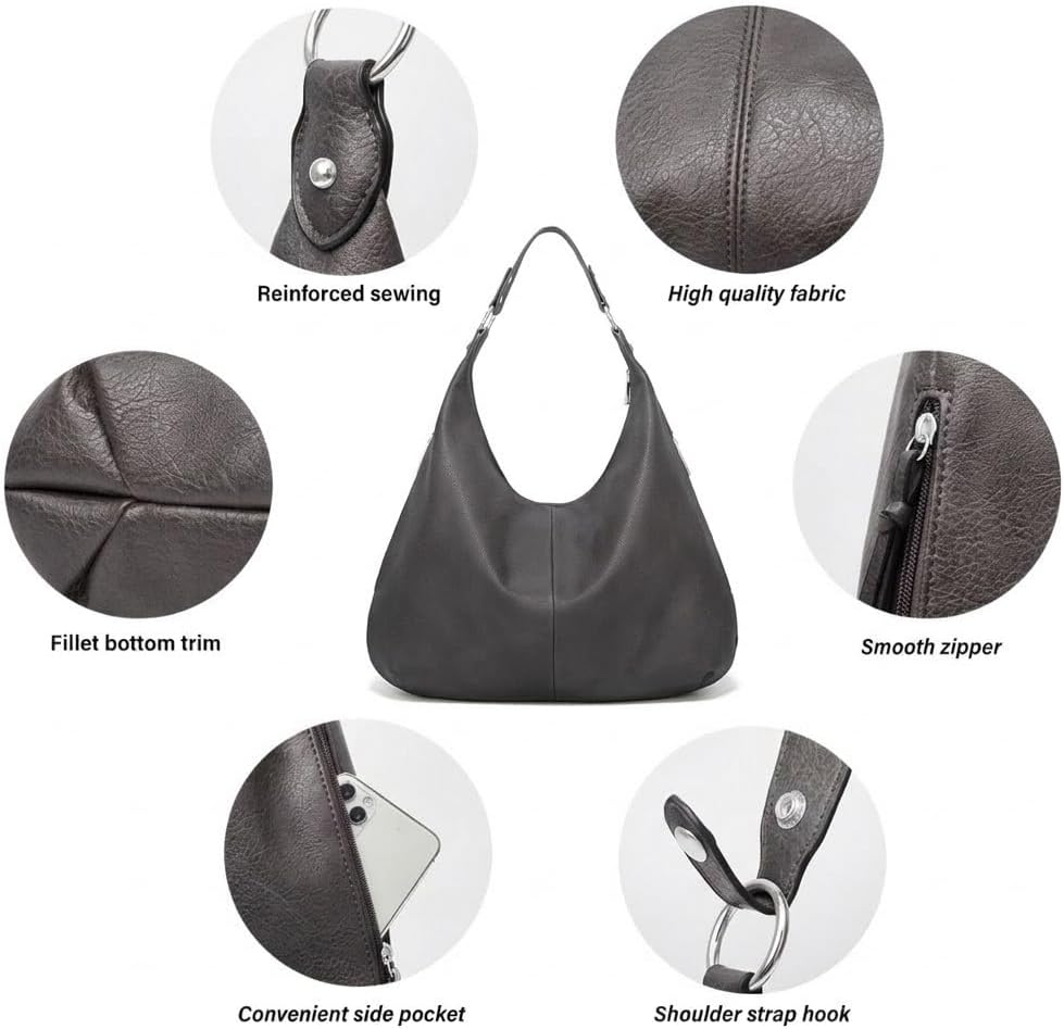Women’s PU Leather Hobo Shoulder Bag Large Capacity Slouchy Handbag Soft Casual Everyday Purse
