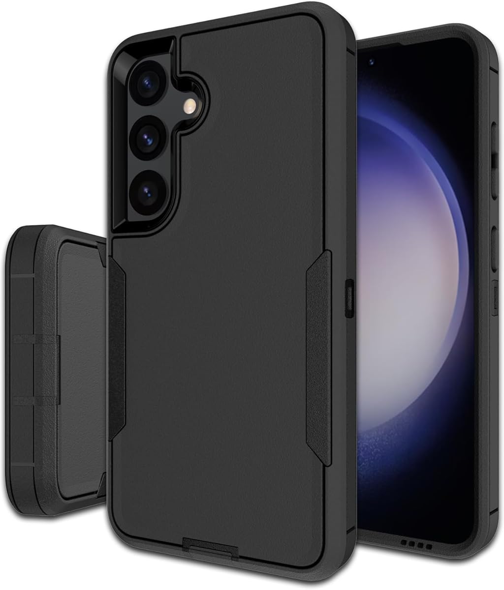 Dahkoiz for Samsung Galaxy S24 Case, with Dust-Proof Port Cover, Full Body Non-Slip Rubber Covered, Wear-Resistant & Drop-Proof Phone Case for S24 5G(2024), Black/Black