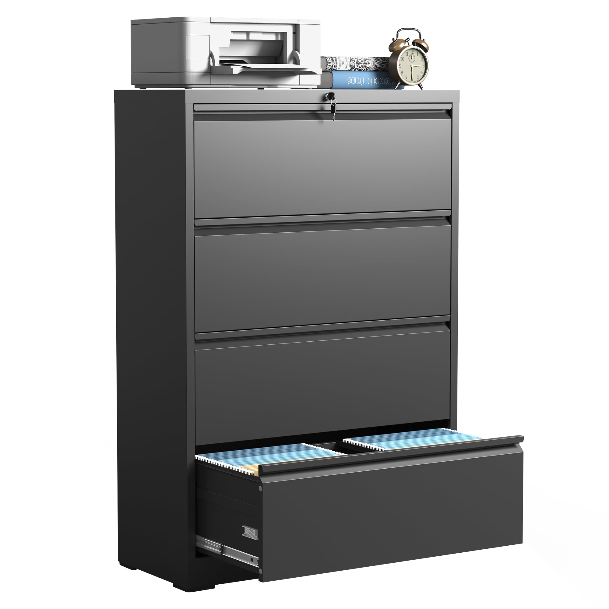 4 Drawer Lateral File Cabinets,Metal Filing Cabinet for Home Office,Wide Steel Storage Cabinet Commercial Drawer for Legal/Letter/A4 Size Files Assembly Required