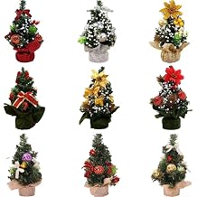 20cm Christmas Tree Desktop, Small Artificial Xmas Tree with Red Gold White Green Ornaments, Festive Holiday Decoration Home Office Shelf Table Top DisplayA-S05