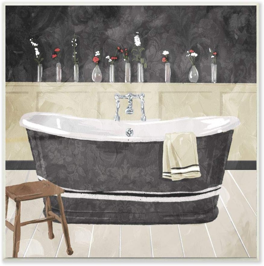 Stupell Industries Bath Tub Interior Design Black and White Painting Canvas Wall Art, 17 x 17