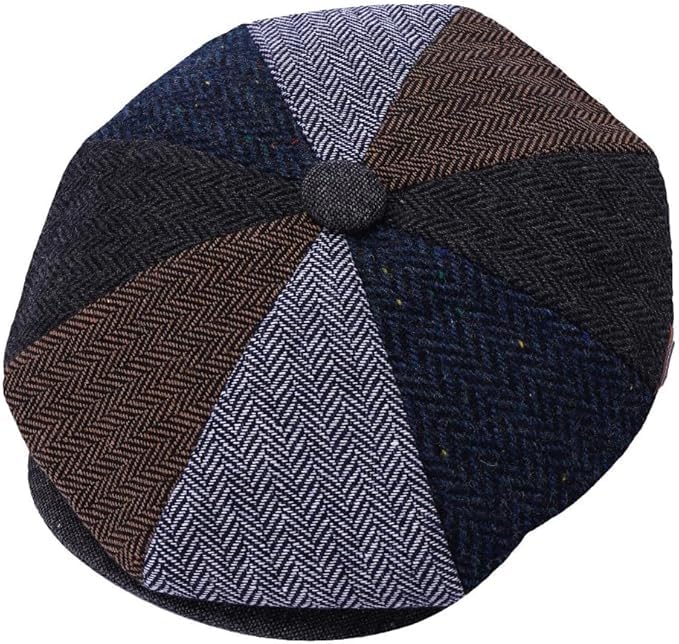 Mens Flat Caps UK 8 Panel Peaky Flat Baker Boy Hats Wool Cap Gatsby Tweed Wool Newsboy Style Women Baker 1920s Hat Flat Cap Men Plain Herringbone Cap