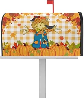 Mailbox Cover Magnetic Scarecrow Thanksgiving Pumpkin Maple Leaf Mailbox Covers Standard Size 21x18in,Mailbox Covers Wrap Post Letter Box Cover for Garden Yard Outdoor Decor Fall Orange Buffalo Plaid