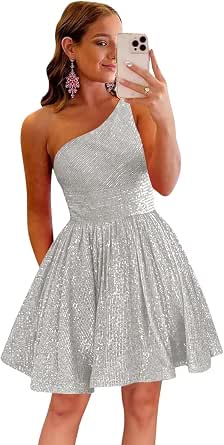 One Shoulder Sequin Sparkly Short Homecoming Dress for Teens 2026