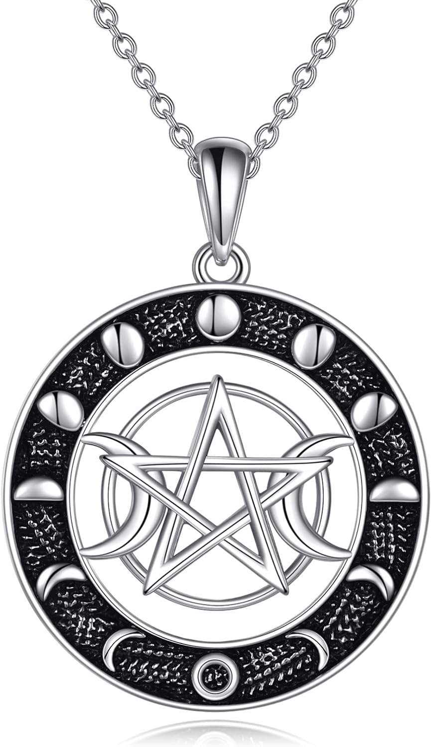 TIGER RIDER - Collar de triple luna de plata de ley con dije de fase lunar, collar de triple lunaárbol de la vidapiedra lunar, joyería de bruja