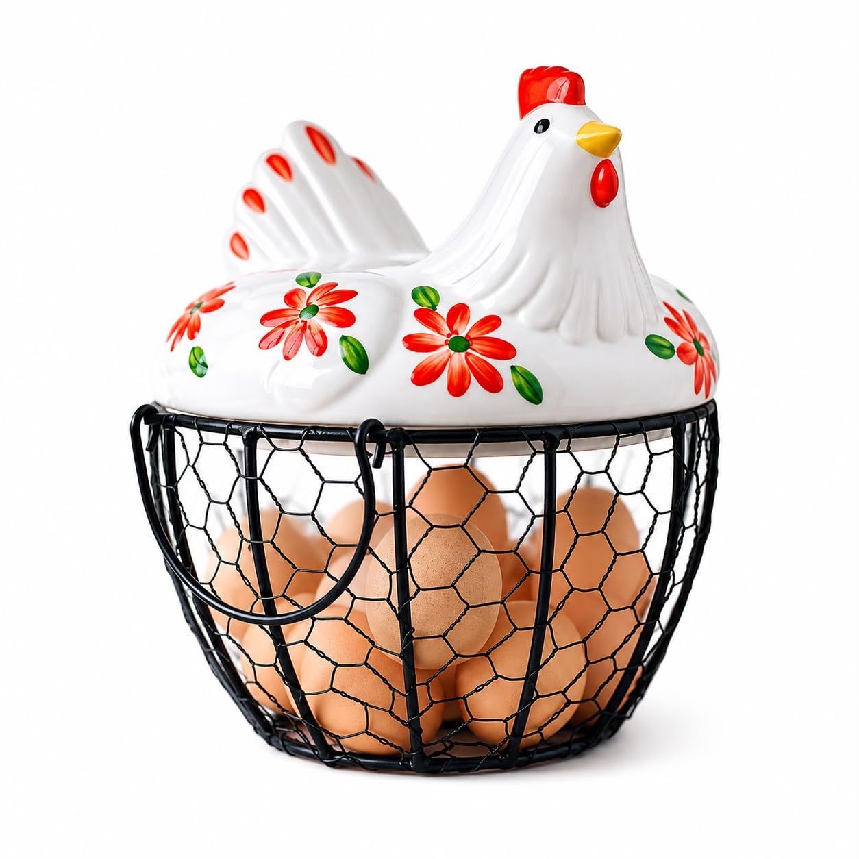 Hen Shaped Egg Basket for Kitchen Metal Egg Holder & Storage Basket Decorative Chicken Egg Organizer for Countertop Dining Table & Home-image-30